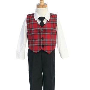 Boys Christmas Red Plaid Vest Set Size 3T